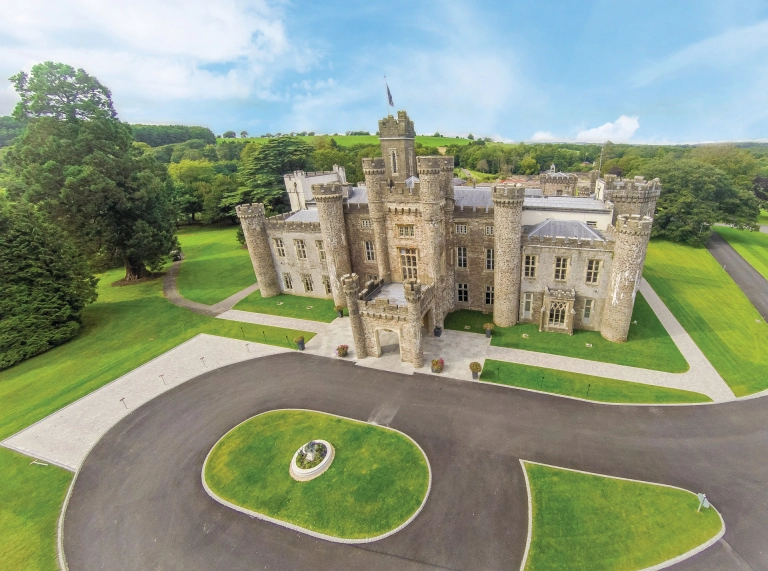 An aerial shot of Hensol Castle and grounds, Vale of Glamorgan.
