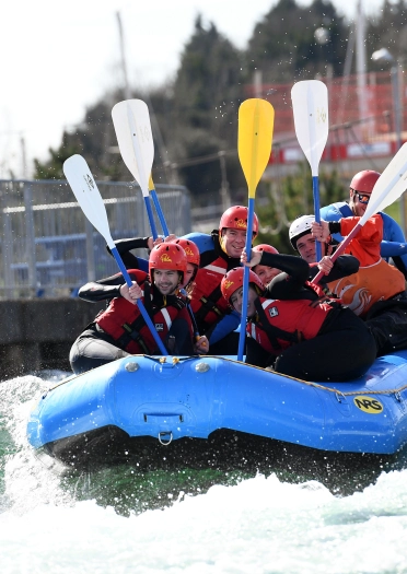 Group white water rafting at Cardiff International White Water