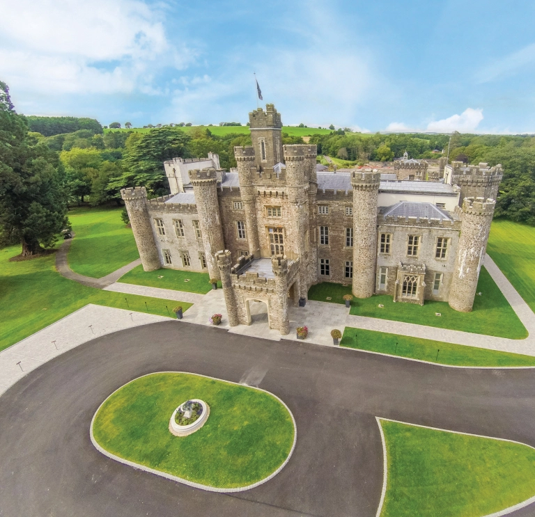 An aerial shot of Hensol Castle and grounds, Vale of Glamorgan.