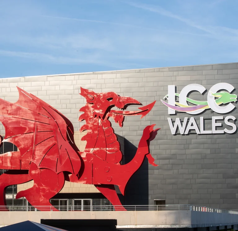 The dragon outside the ICC Wales. 