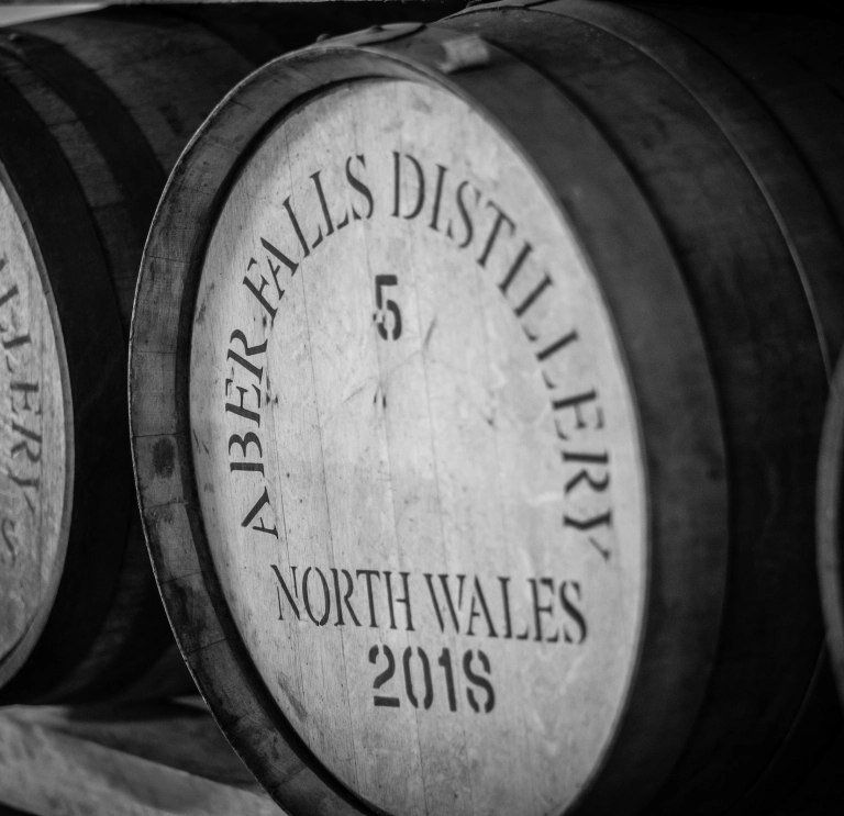 Barrels at Aber Falls Distillery. 