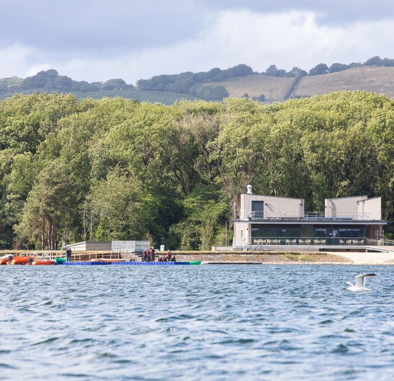 venue set against the trees in front of the reservoir in Cardiff 