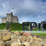 Reflective EPIC sign outside Cardiff Castle 